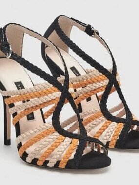Zara Basic Braided Colorblock Heeled Sandals EU 37 NWOT